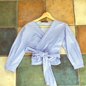 Blue wrap blouse